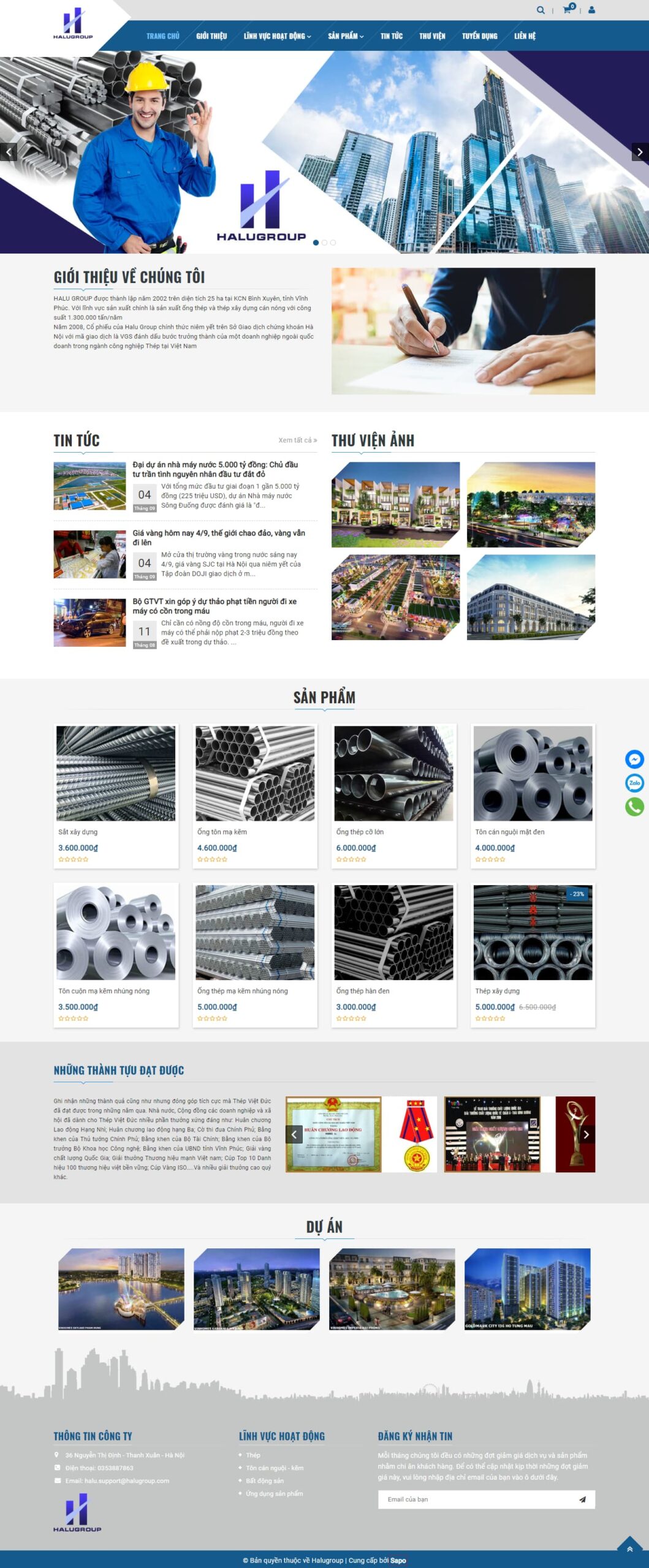 template bán hàng Halugroup ngành xây dựng