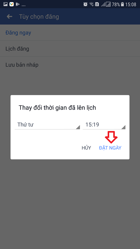 cách hẹn giờ đăng bài bằng điện thoại