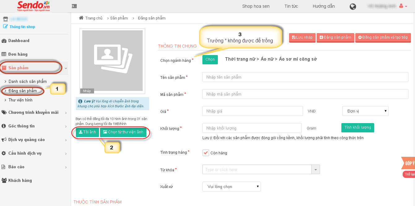 Cách đăng sản phẩm bán hàng trên Sendo