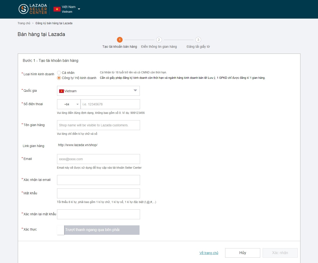 mở gian hàng trên Lazada