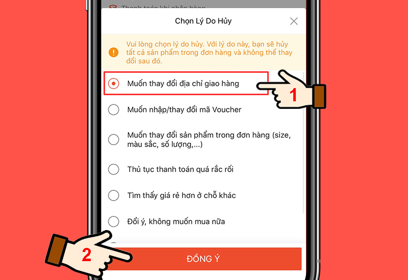 hủy đơn hàng trên Shopee