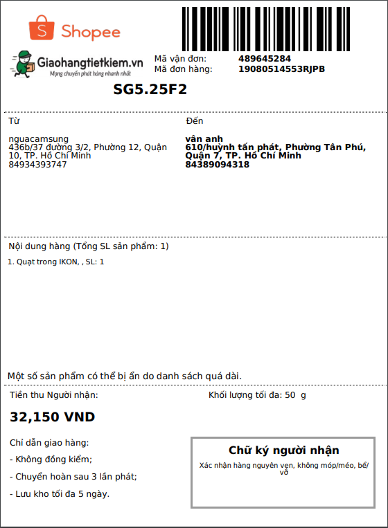 in-phieu-gui-hang-tren-shopee cách bán hàng trên Shopee