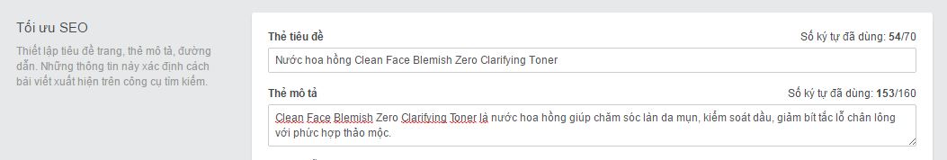 Thẻ tiêu đề và mô tả trong trang sản phẩm