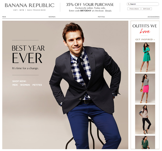 Banana Republic định vị thường hiệu bằng cách sắp xếp các khoảng trắng hài hòa