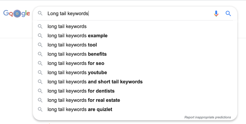 Tìm long tail keywords trên Google Search