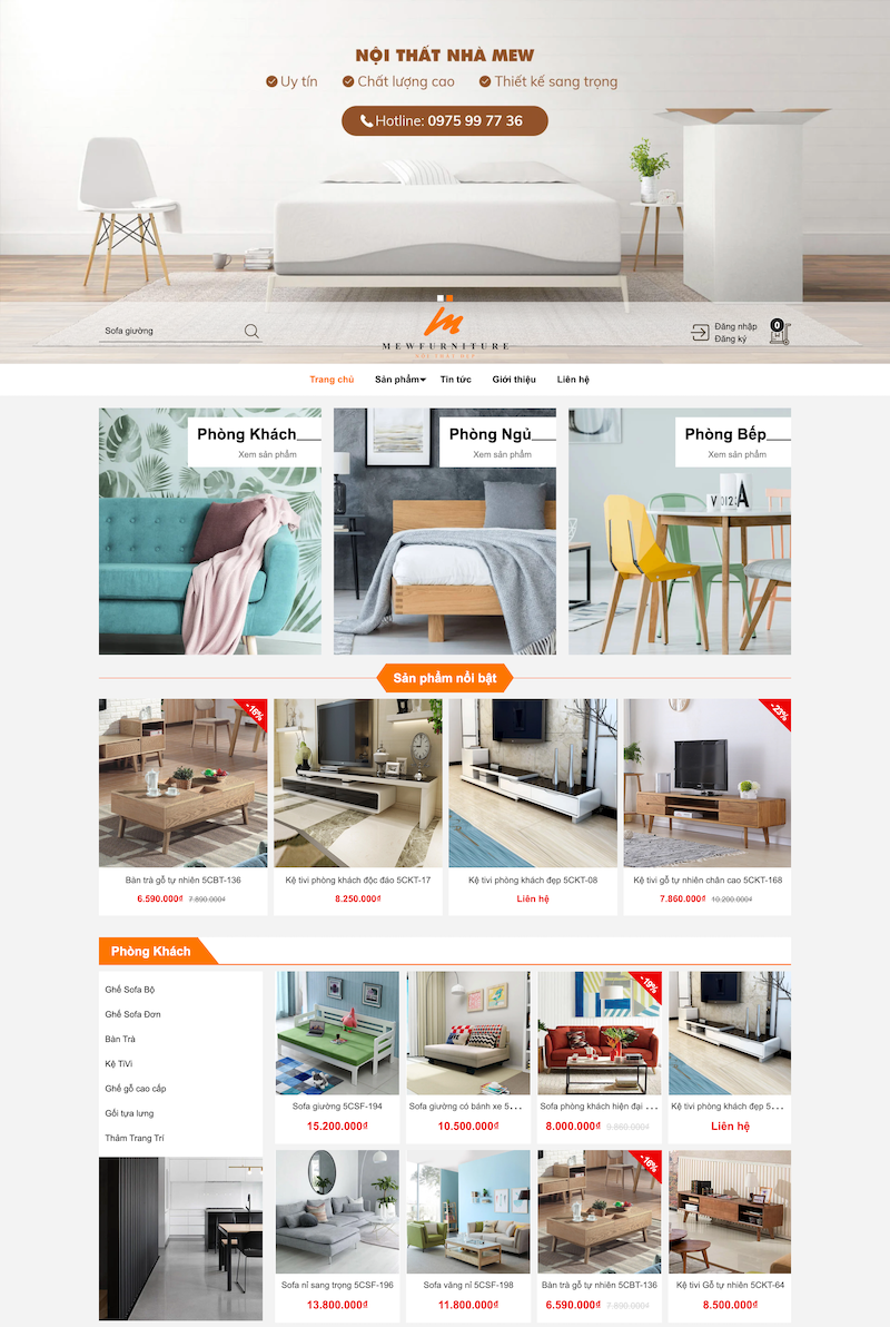 Giao diện website Mew Furniture