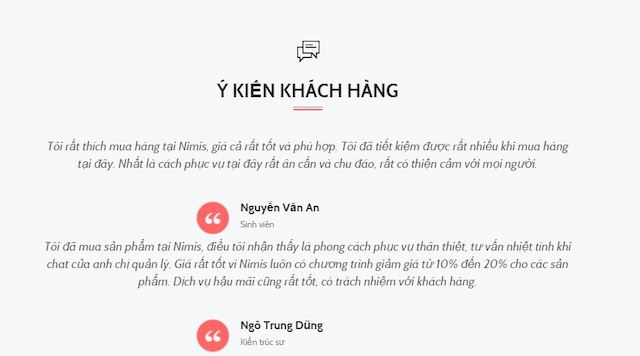 Thông tin đánh giá của khách hàng