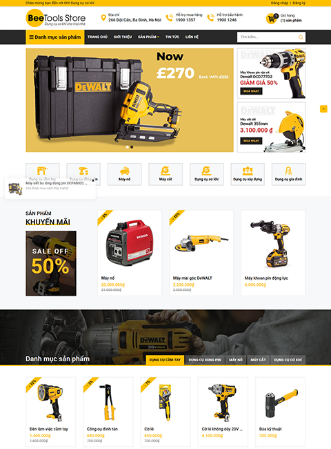 mẫu template website bán dụng cụ, thiết bị