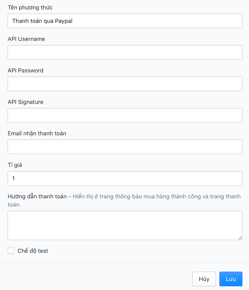 Tích hợp paypal trên Sapo Web