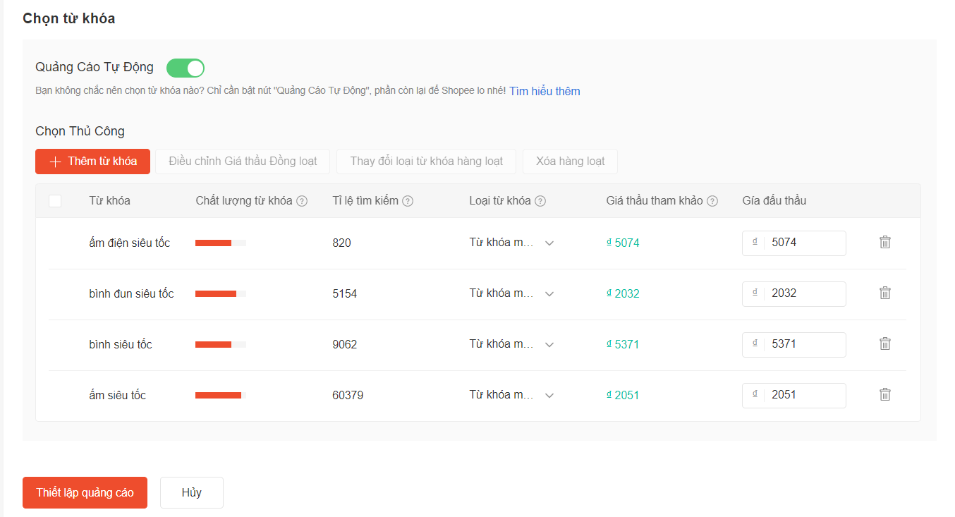 quản lý từ khóa đấu thầu