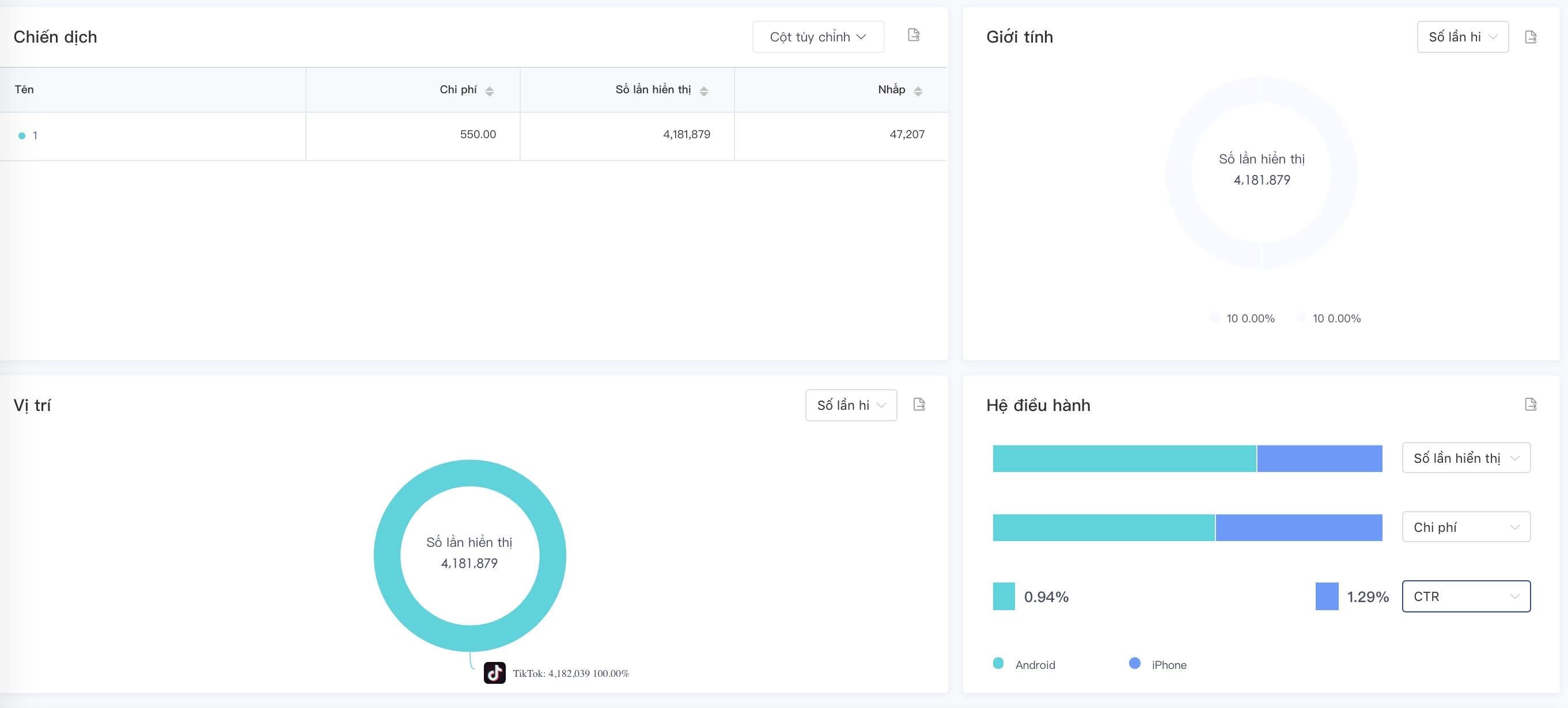 Màn hình chạy quảng cáo TikTok