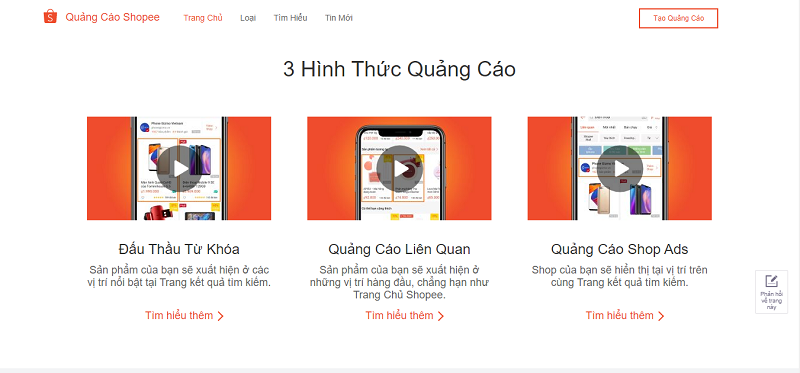 loại hình quảng cáo trên shopee