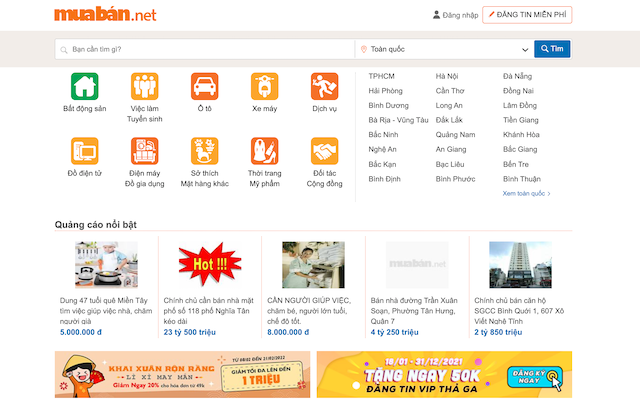 Website rao vặt miễn phí Muaban.net