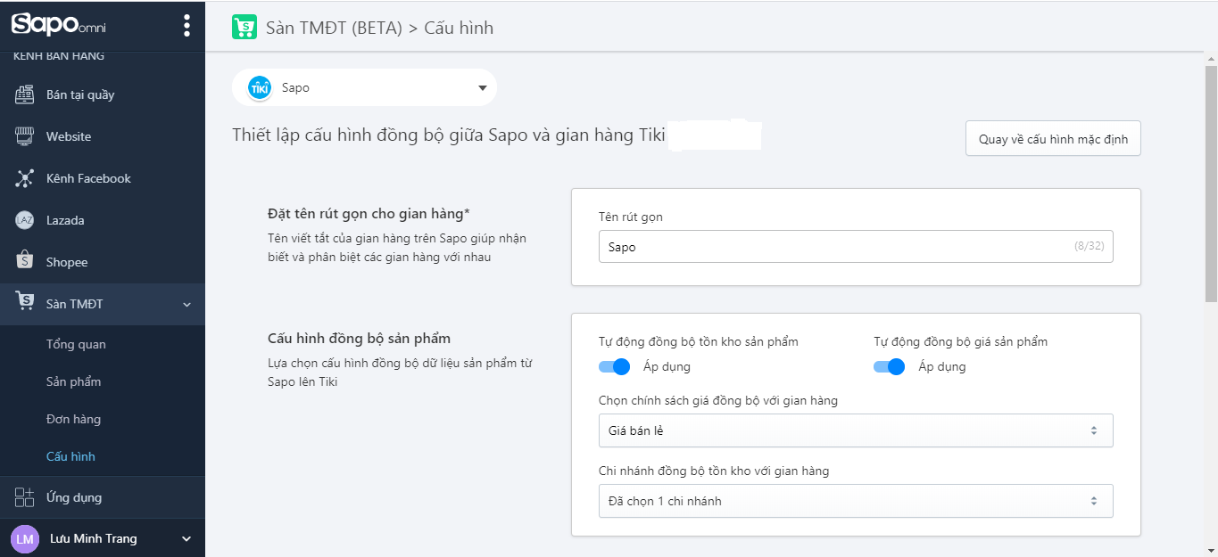 Đồng bộ sản phẩm Tiki trên Sapo