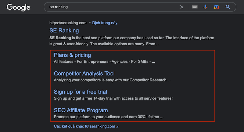 Schema dạng sitelink