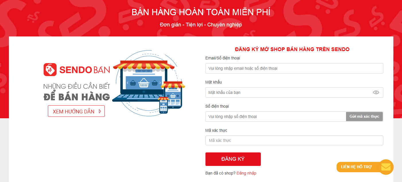 đăng ký bán hàng trên sendo