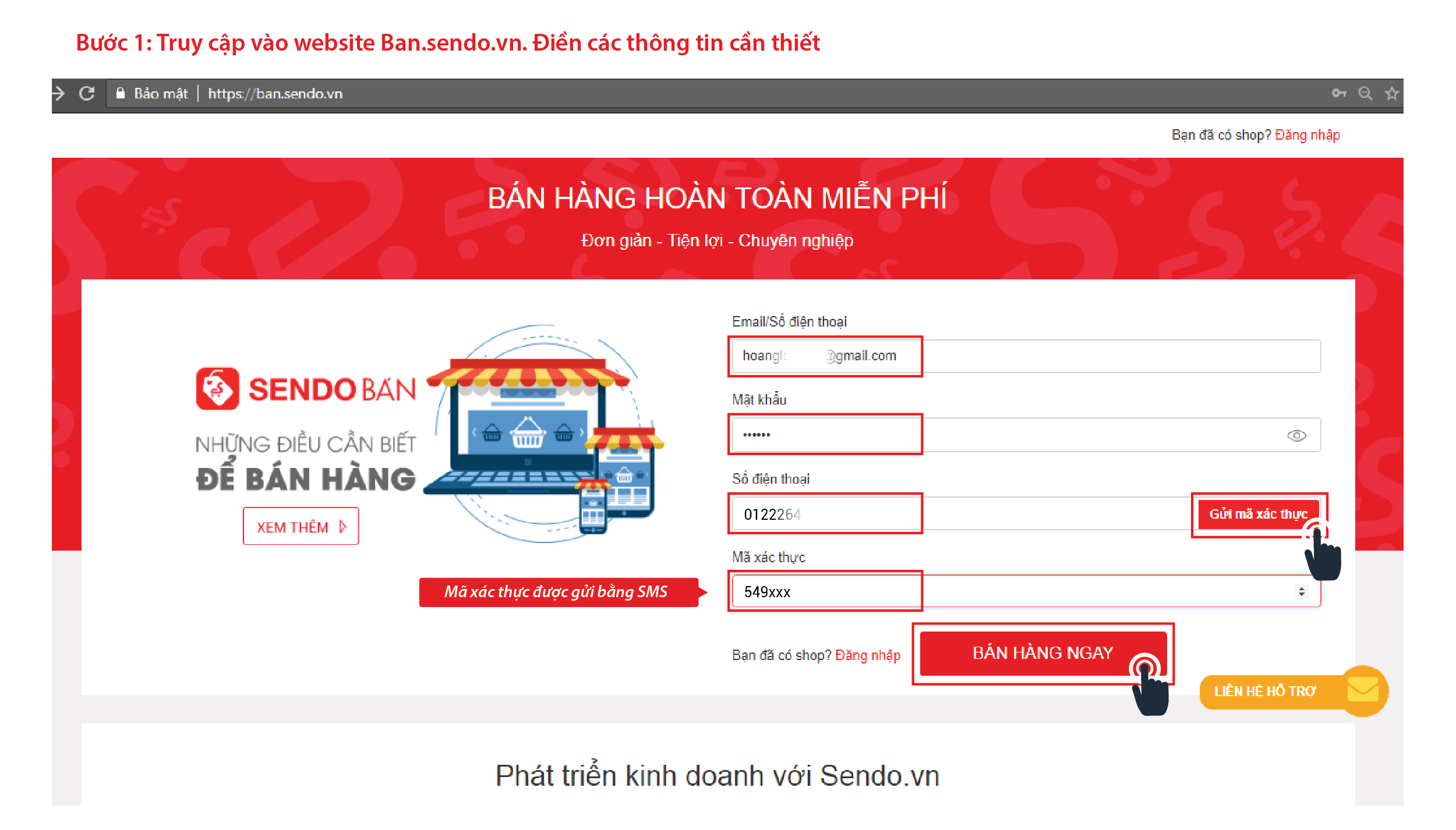 Đăng ký bán hàng trên sendo