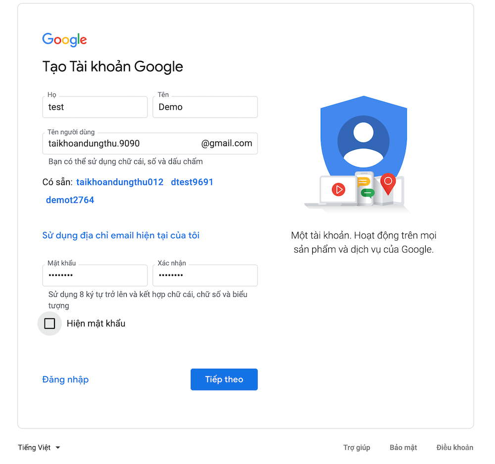 Cách đăng ký tài khoản Google