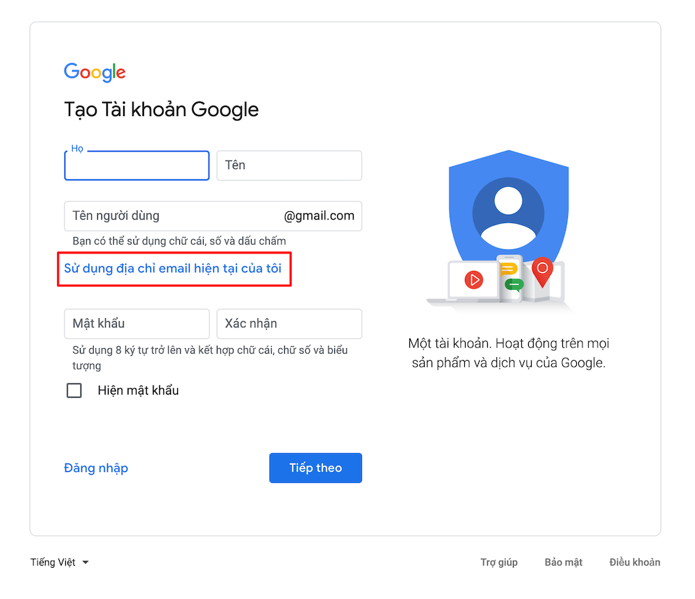 Cách đăng ký tài khoản Google