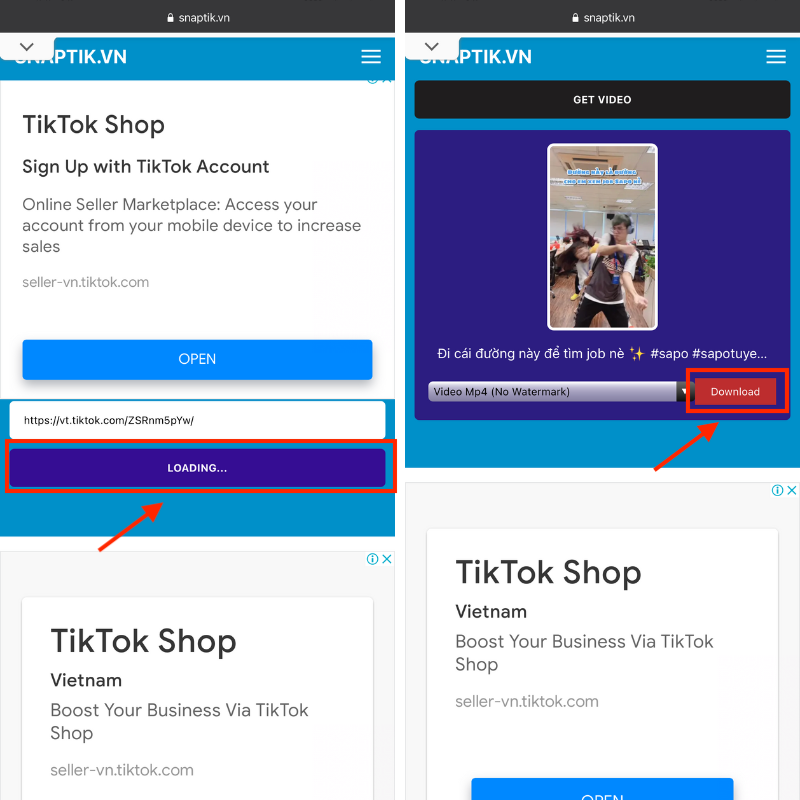 Tải video Tik Tok không logo bằng SnapTik