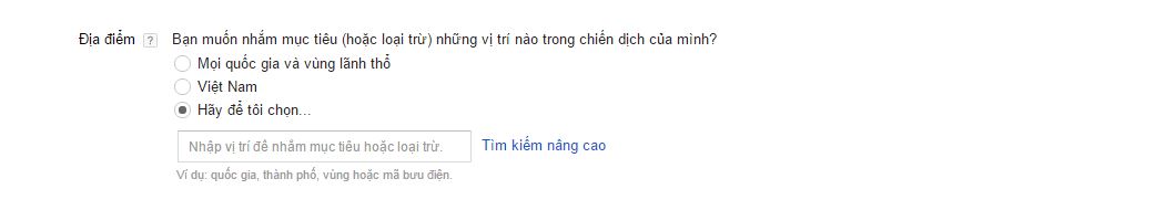 Thiết lập địa điểm cho chiến dịch quảng cáo Google Adwords