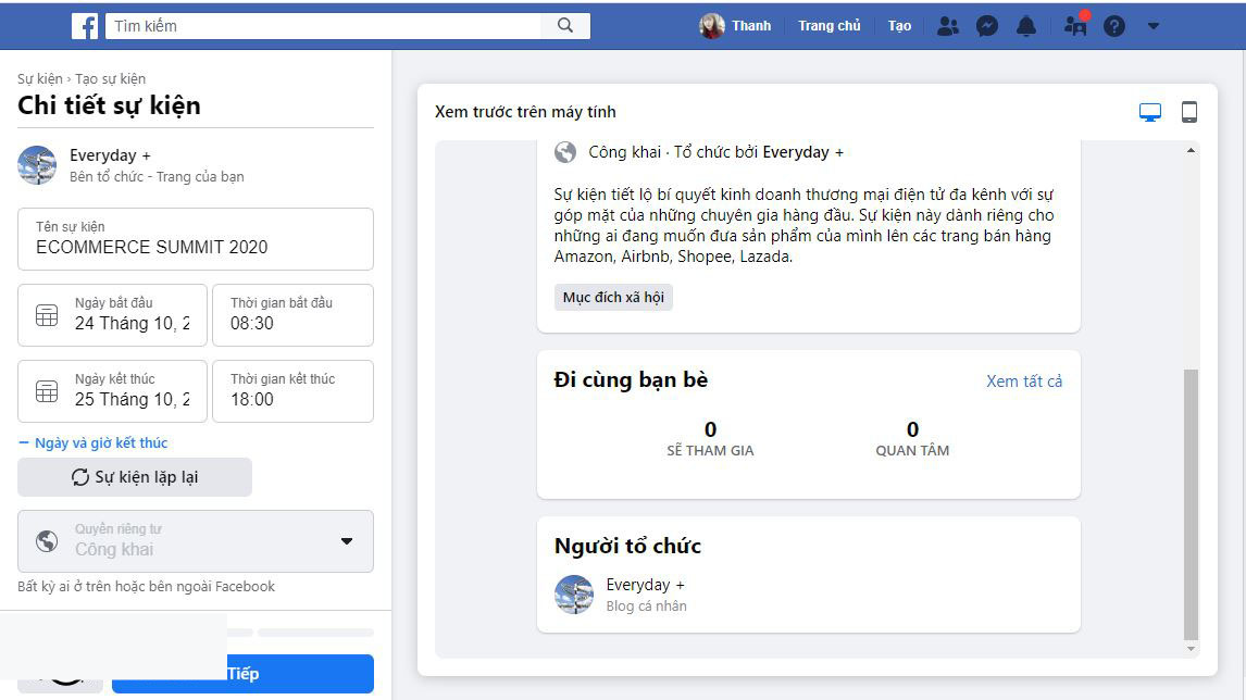 tạo sự kiện trên facebook
