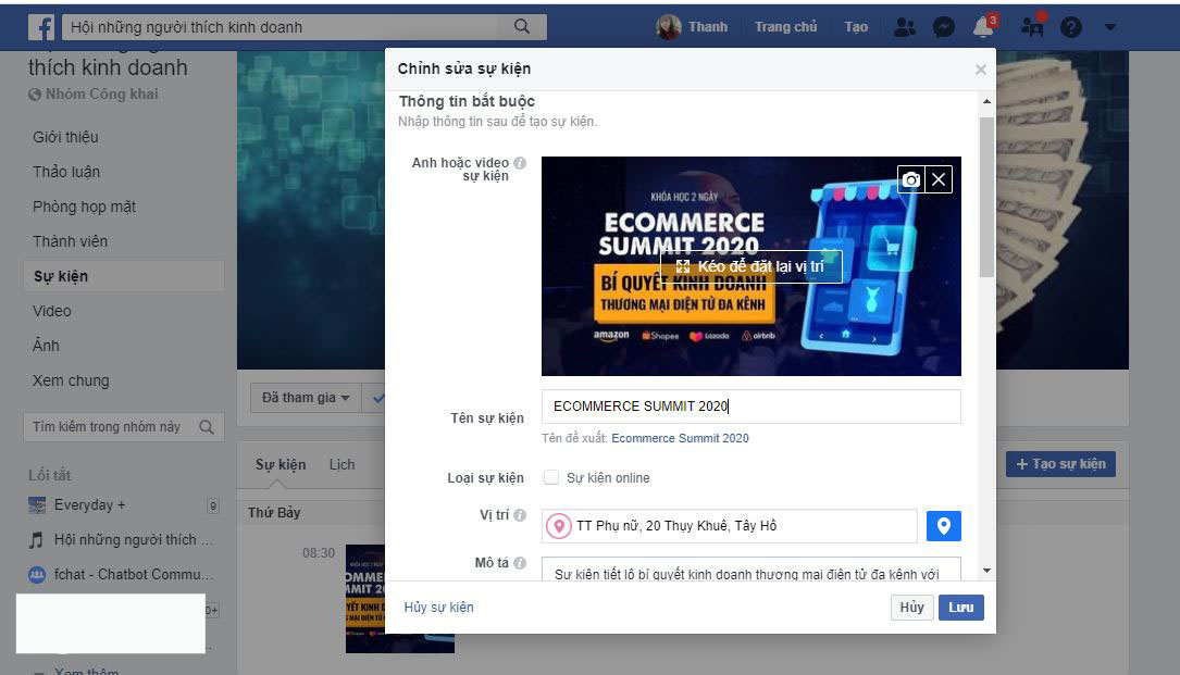 tạo sự kiện trên facebook