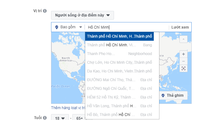 Cách target đối tượng facebook ads theo khu vực vị trí