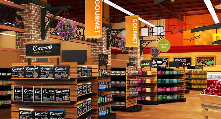 Mẫu thiết kế theo gian hàng nhỏ với nhiều lối đi