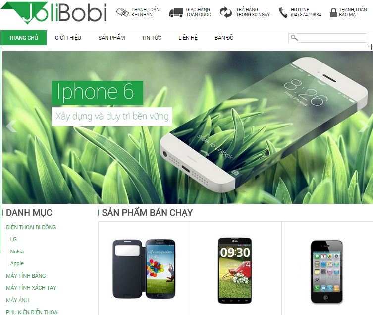 Giao điện đơn giản khi thiết kế website bán điện thoại