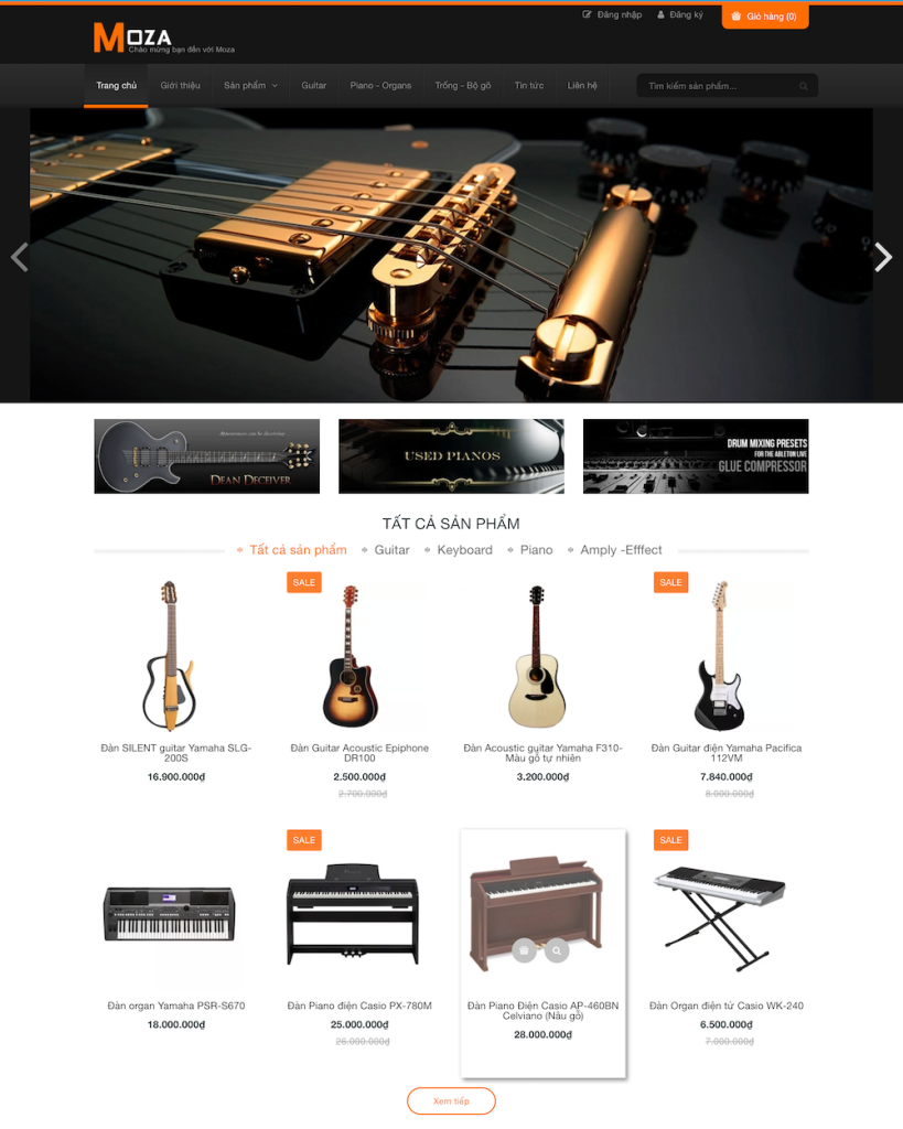 Giao diện website bán nhạc cụ Moza
