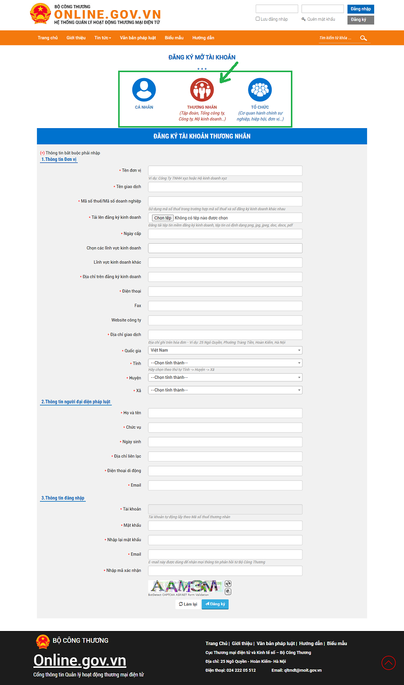 cách đăng ký website với Bộ Công Thương
