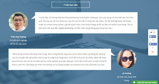 Tối ưu website phần chứng thực: Ý kiến khách hàng