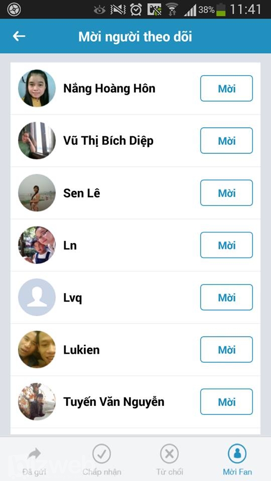 Mời bạn bè quan tâm Zalo page