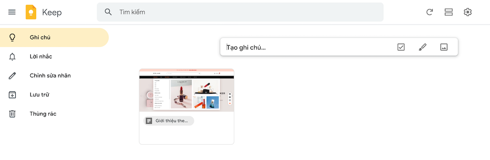 Website ghi chú Google Keep