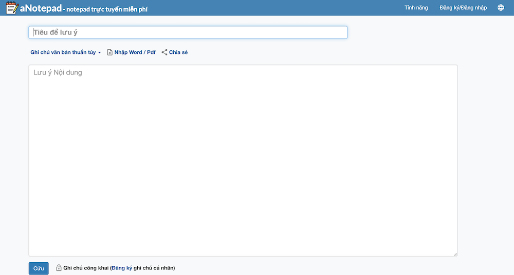 Web ghi chú aNotepad