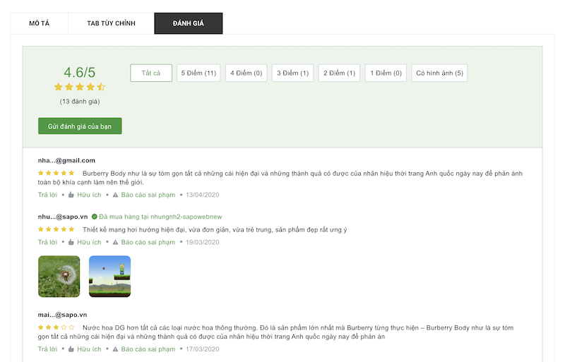 ứng dụng Đánh giá sản phẩm