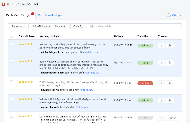 ứng dụng Đánh giá sản phẩm
