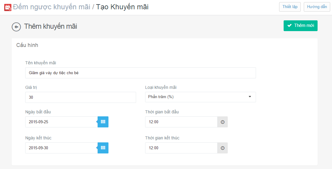 Ứng dụng Đếm ngược khuyến mãi