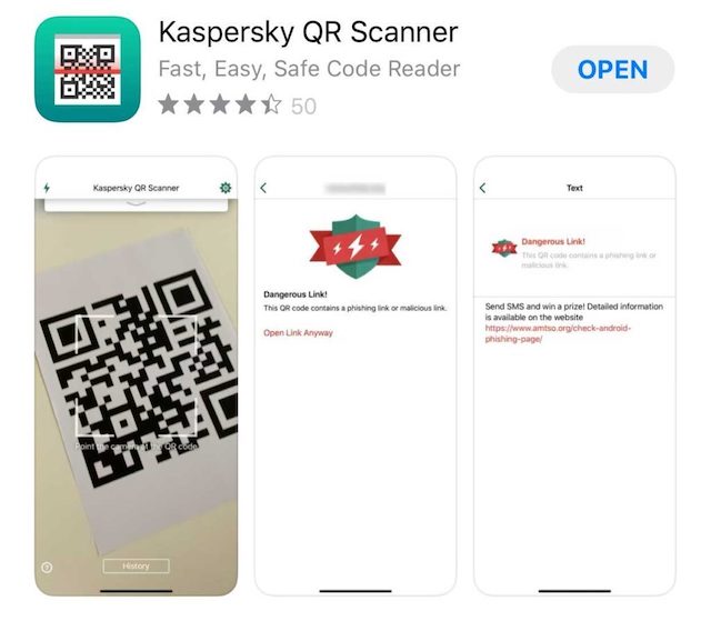 App quét mã vạch Kaspersky