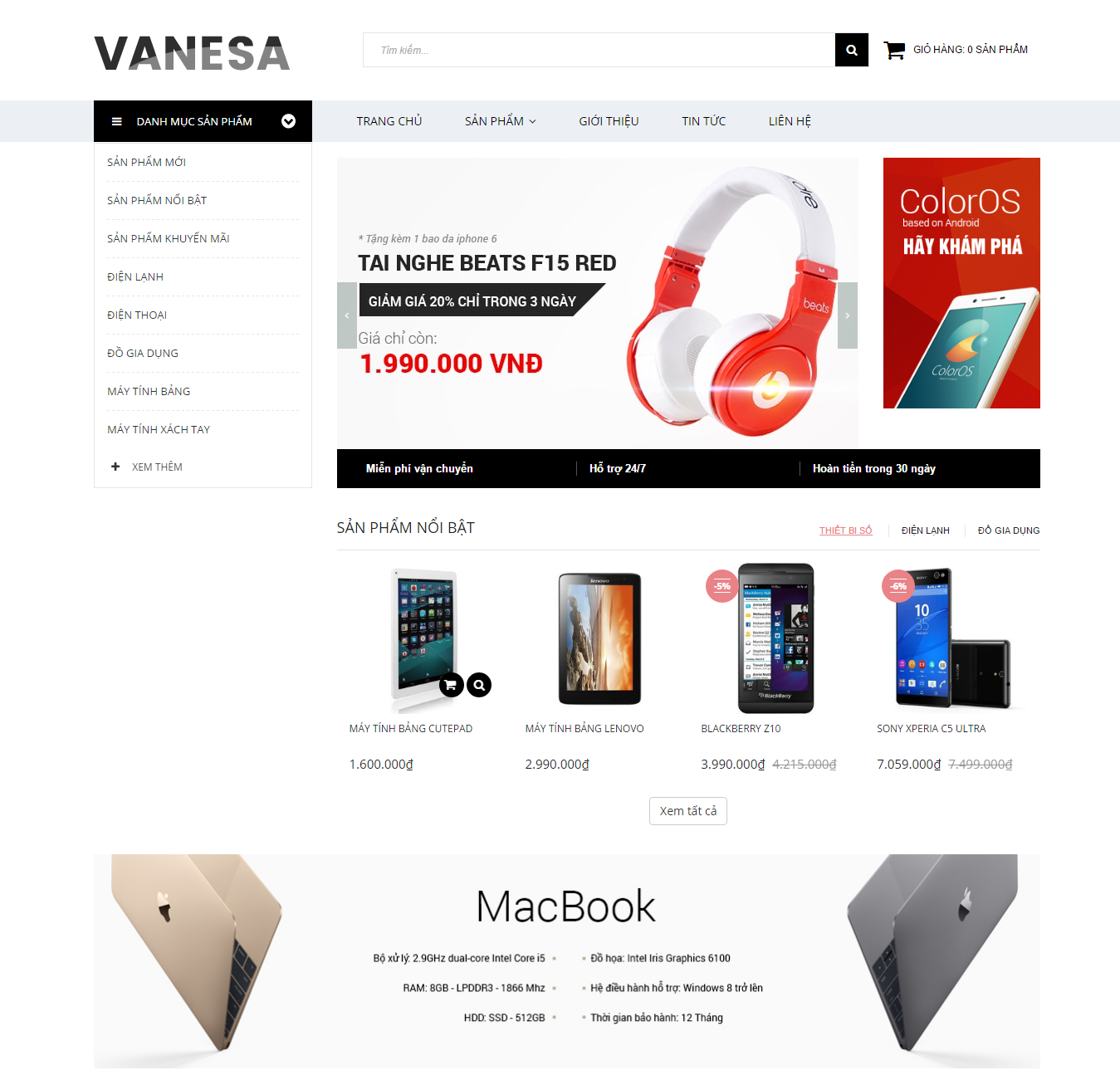 Vanesa - website điện máy hàng đầu Việt Nam