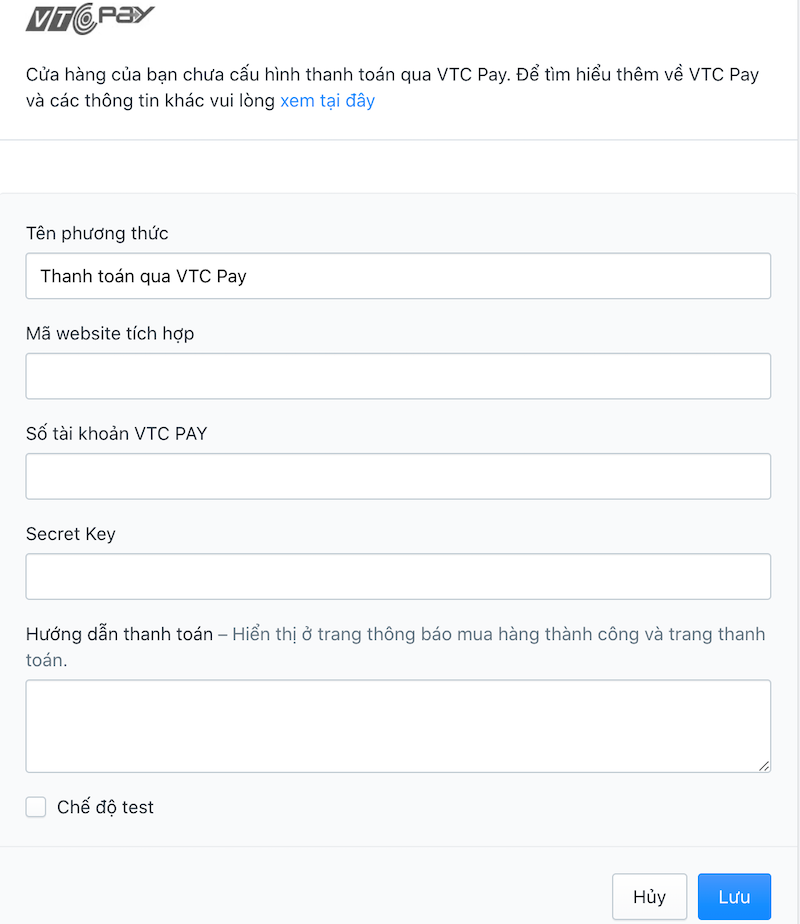 Tích hợp VTC Pay trên Sapo Web