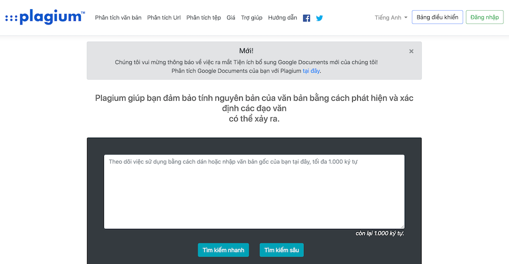 web-check-dao-van3 Trang web kiểm tra đạo văn plagium.com