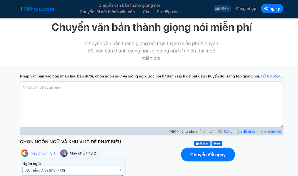 Web chuyển văn bản thành giọng nói ttsfree.com