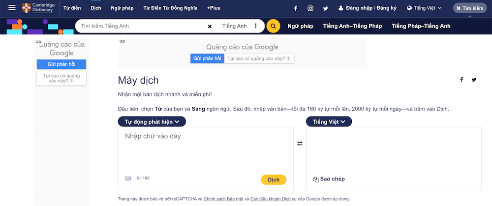 Trang web dịch văn bản sang tiếng anh chuẩn nhất Cambridge Dictionary