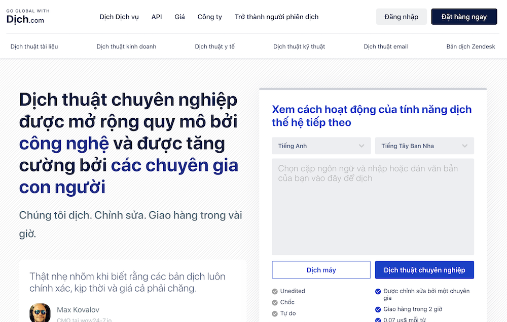 Website dịch văn bản sang tiếng anh Translate.com