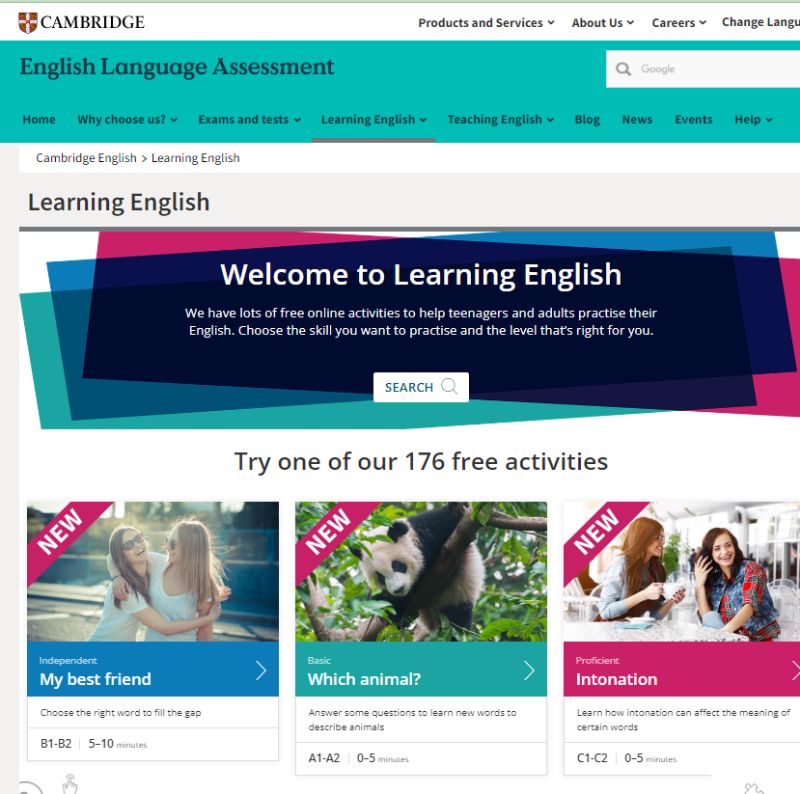 Web học tiếng Anh Cambridge English