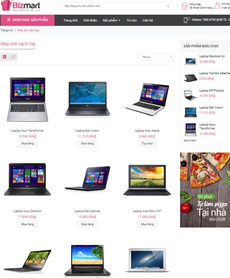 Mẫu website công nghệ Bizmart