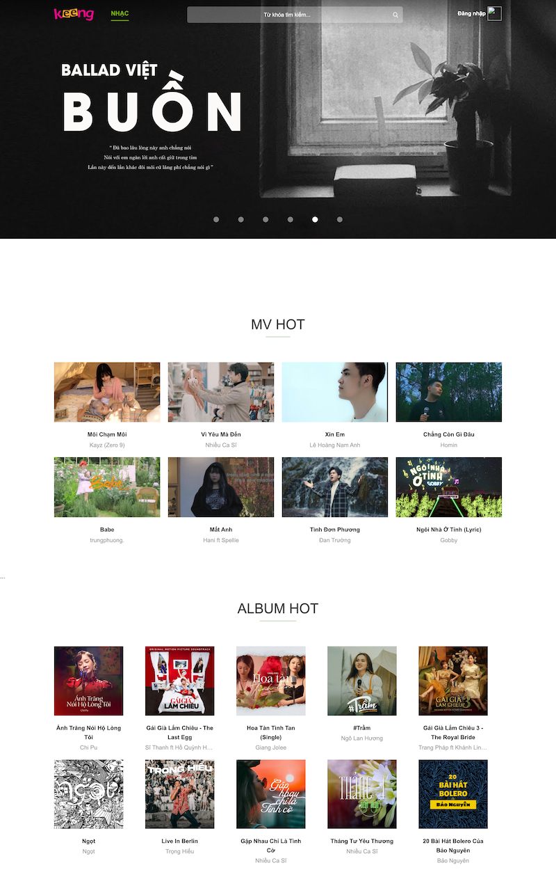 Trang web nghe nhạc Keng.vn