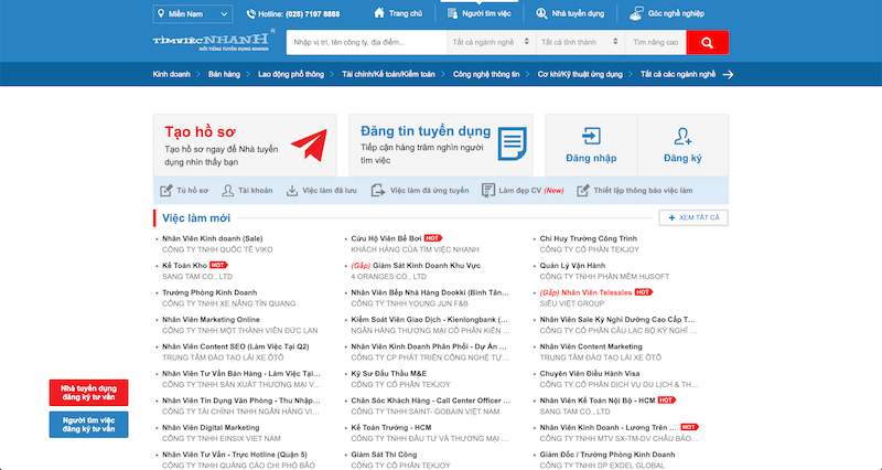 Trang web tìm việc làm timviecnhanh.com
